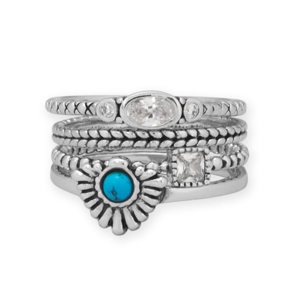 Rhodium Plated Oxidized Oval and Round CZ Ring