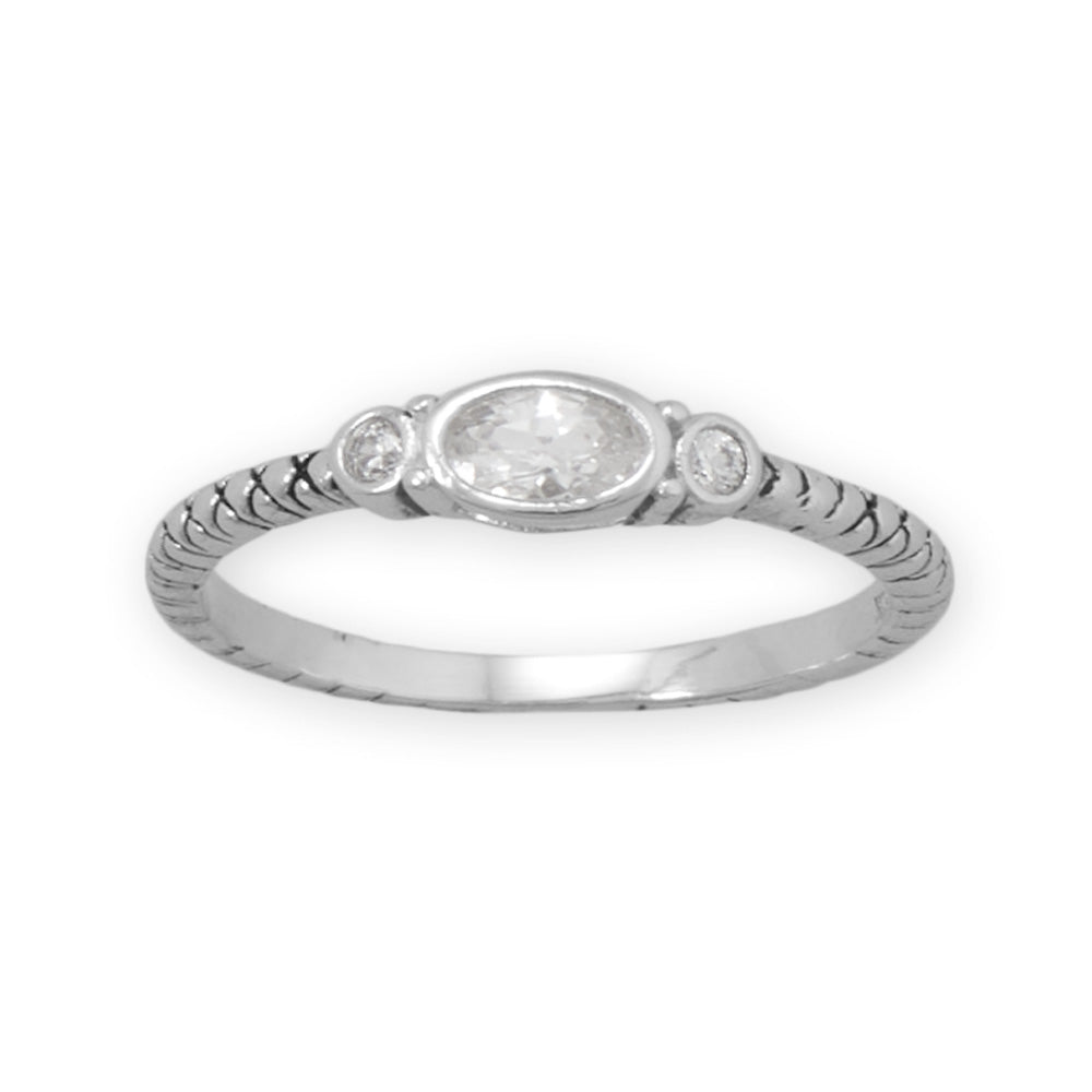 Rhodium Plated Oxidized Oval and Round CZ Ring