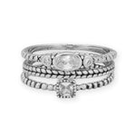 Rhodium Plated Oxidized Square CZ and Beaded Band Ring