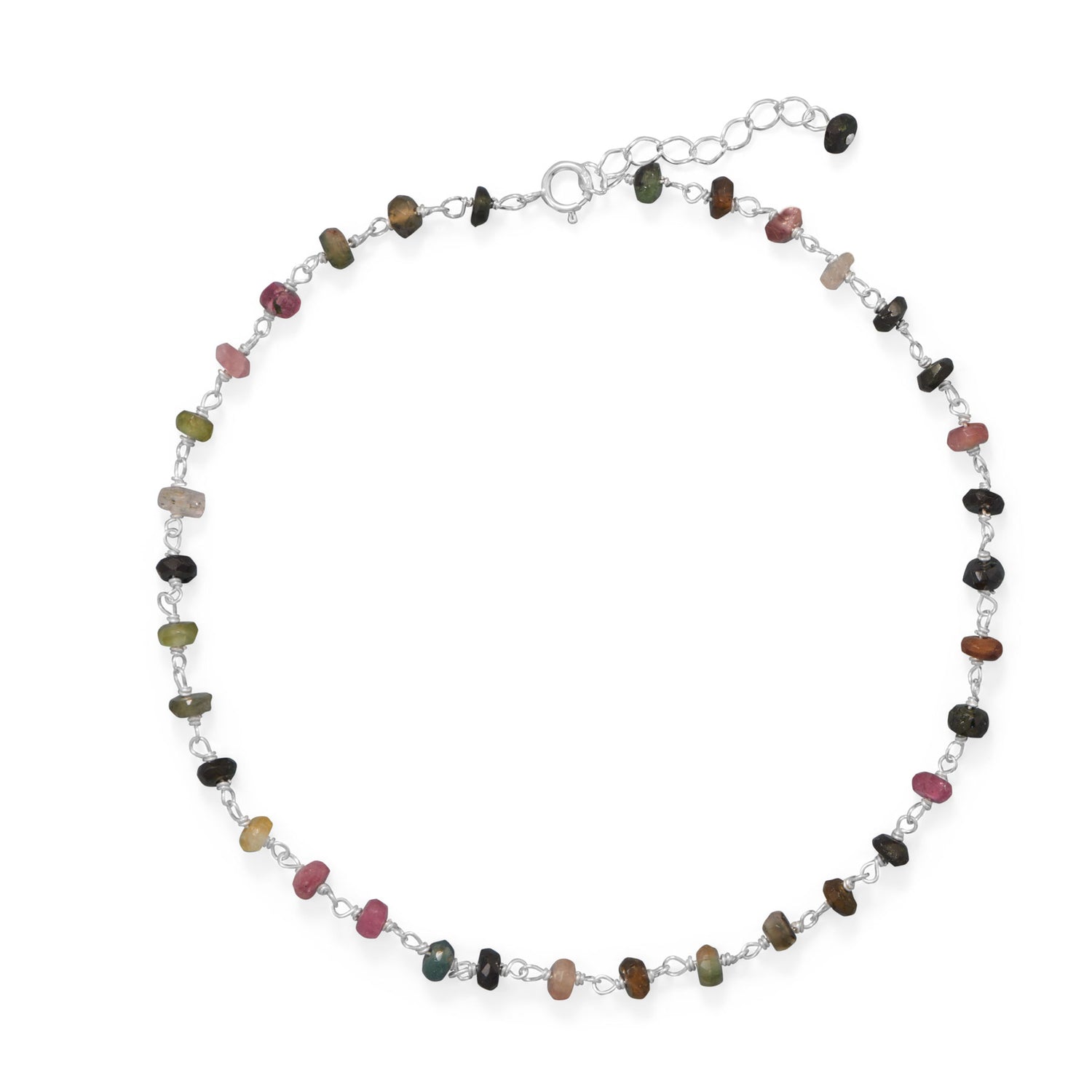 Colorful! 9.5" + 1" Multicolor Tourmaline Anklet