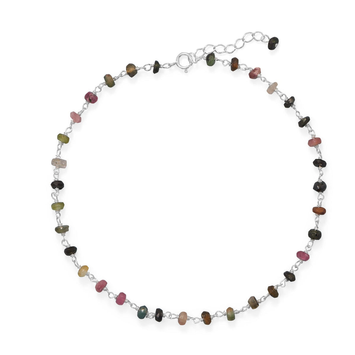 Colorful! 9.5" + 1" Multicolor Tourmaline Anklet