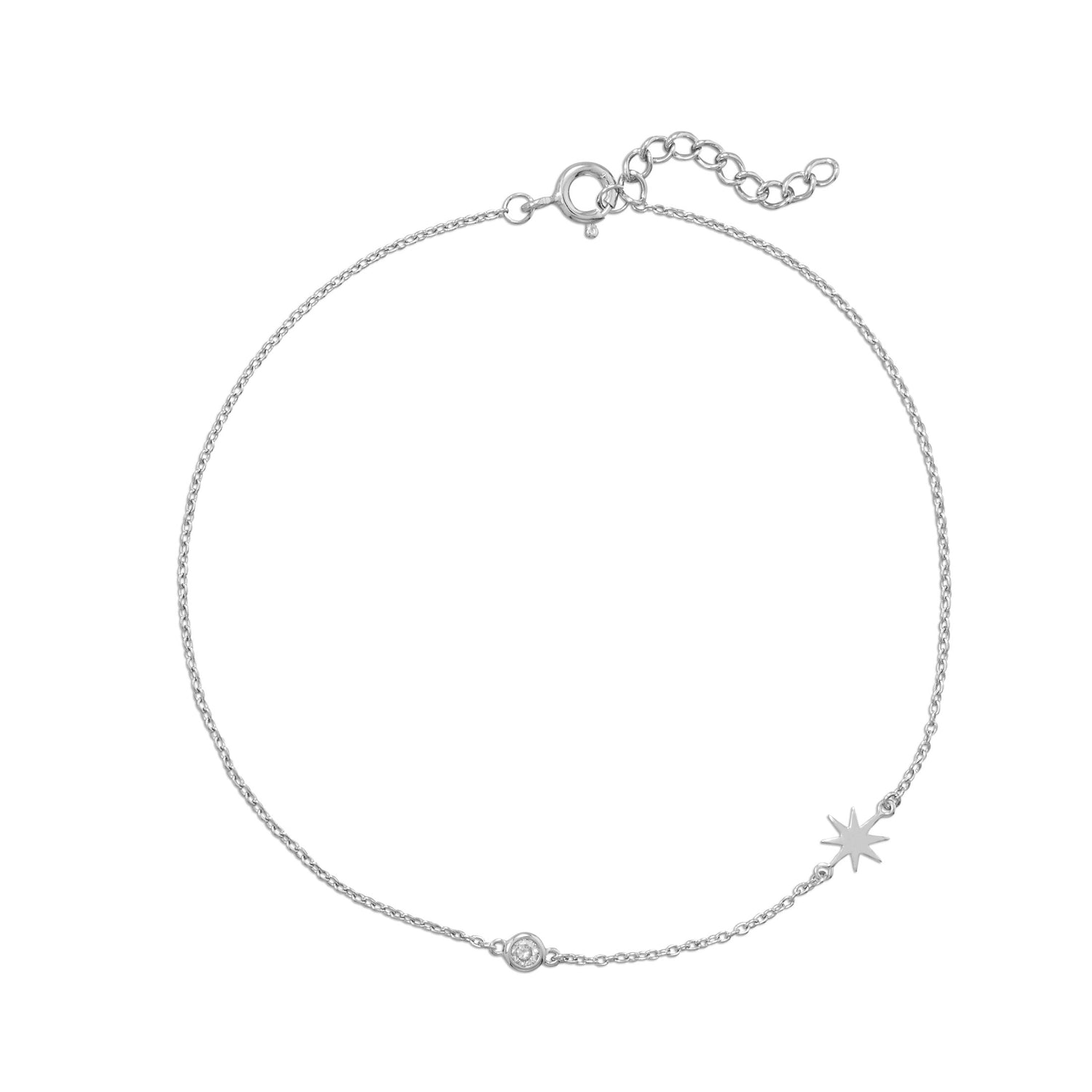 Pedi Perfect! Rhodium Plated CZ and Starburst Anklet