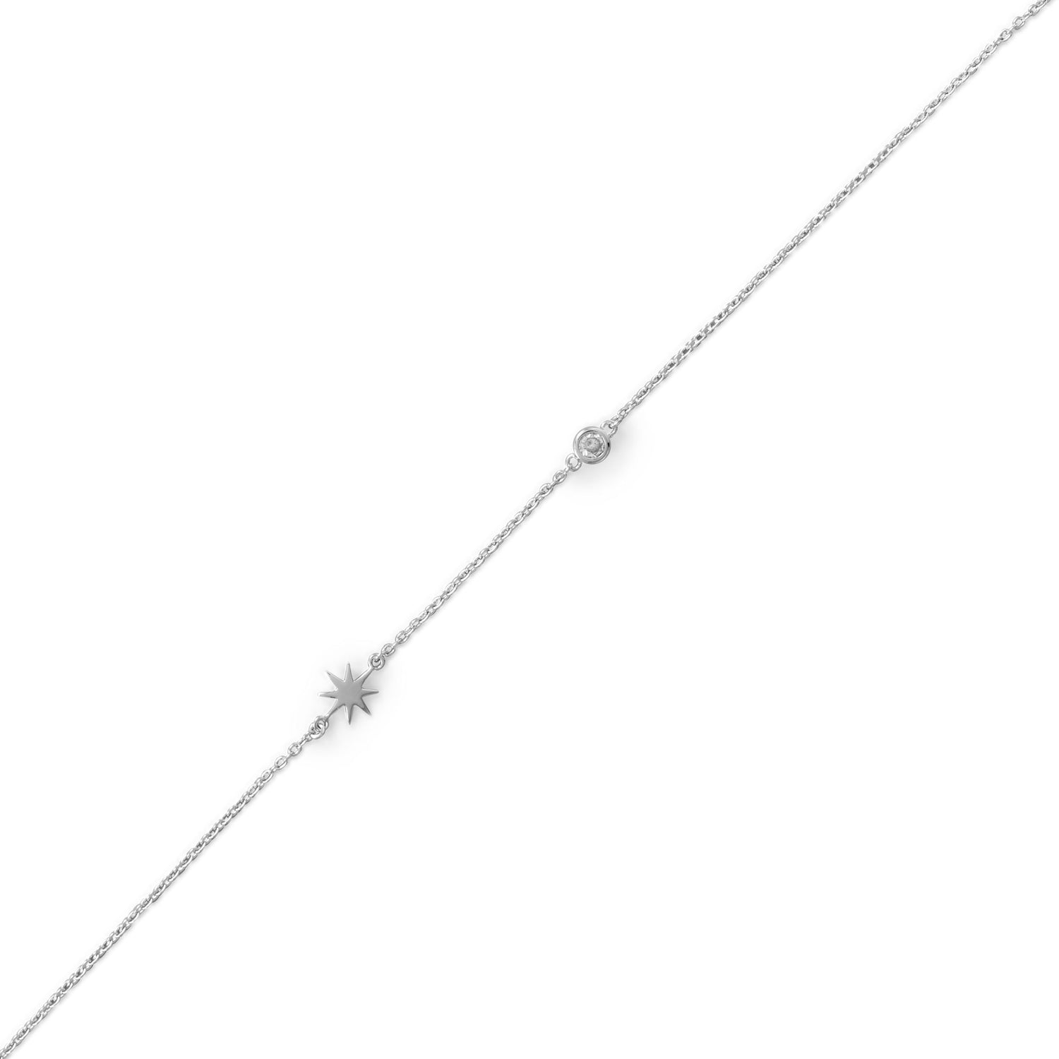Pedi Perfect! Rhodium Plated CZ and Starburst Anklet