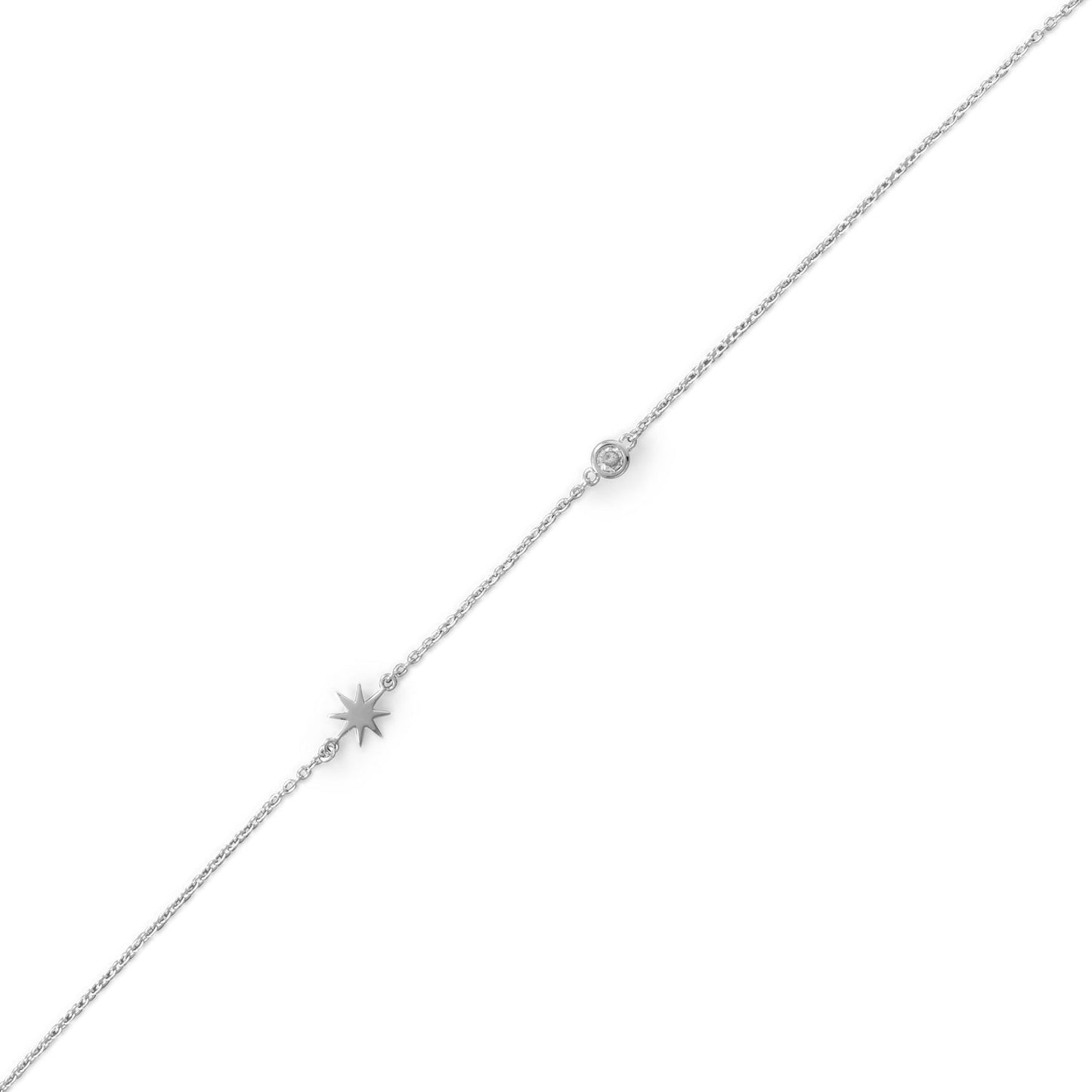 Pedi Perfect! Rhodium Plated CZ and Starburst Anklet