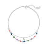 9" + 1" Multicolor Jade and CZ Double Strand Anklet