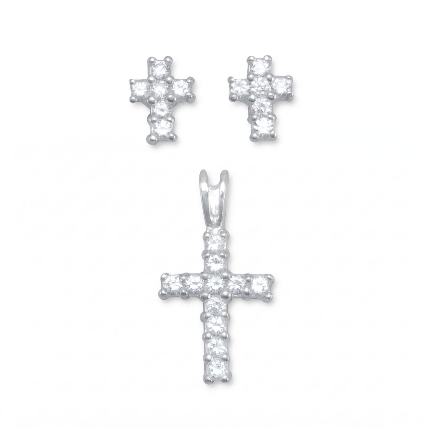 CZ Cross Earrings/Pendant Set