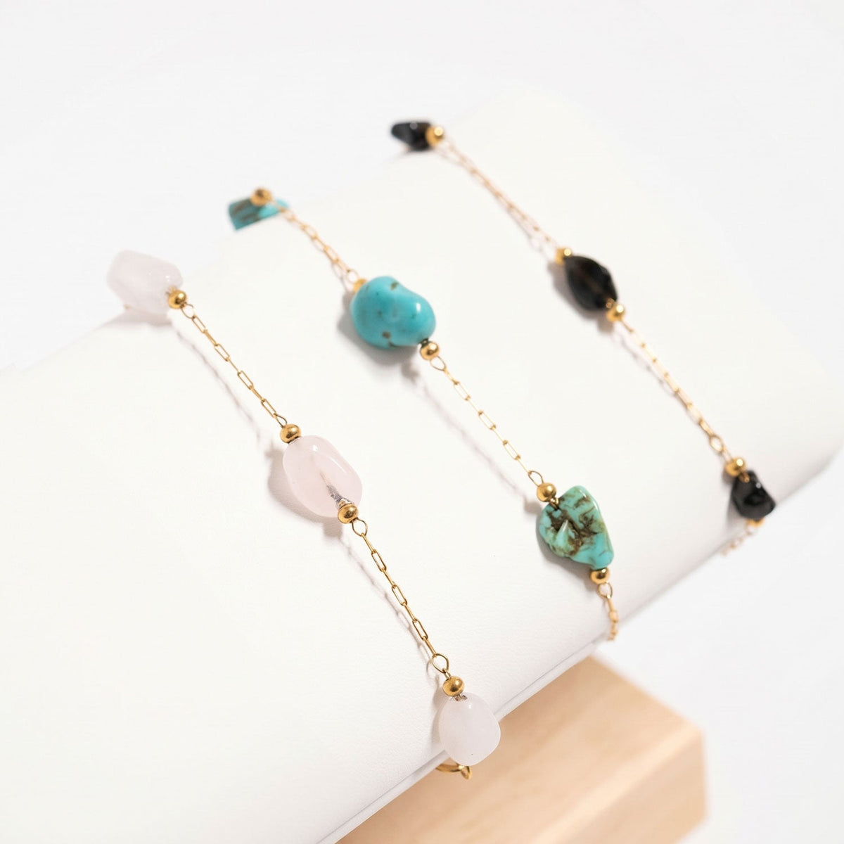 7" 18 Karat Gold PVD Stainless Steel Turquoise Station Bracelet
