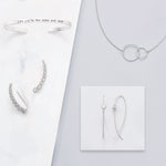 Rhodium Plated Thin Wire with Bezel CZ Earrings