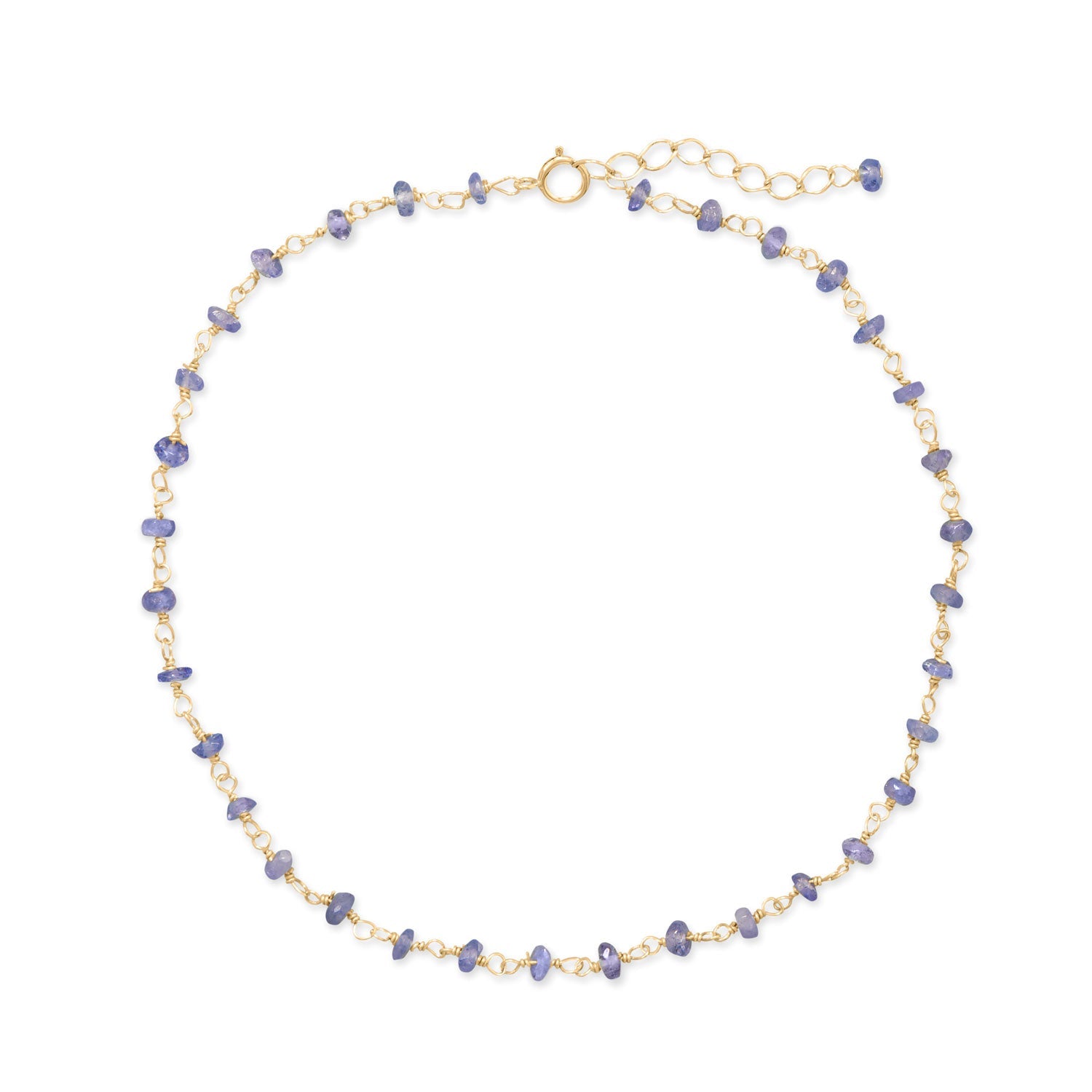Lavender Love! 9.5" + 1" 14 Karat Gold Plated Tanzanite Bead Anklet