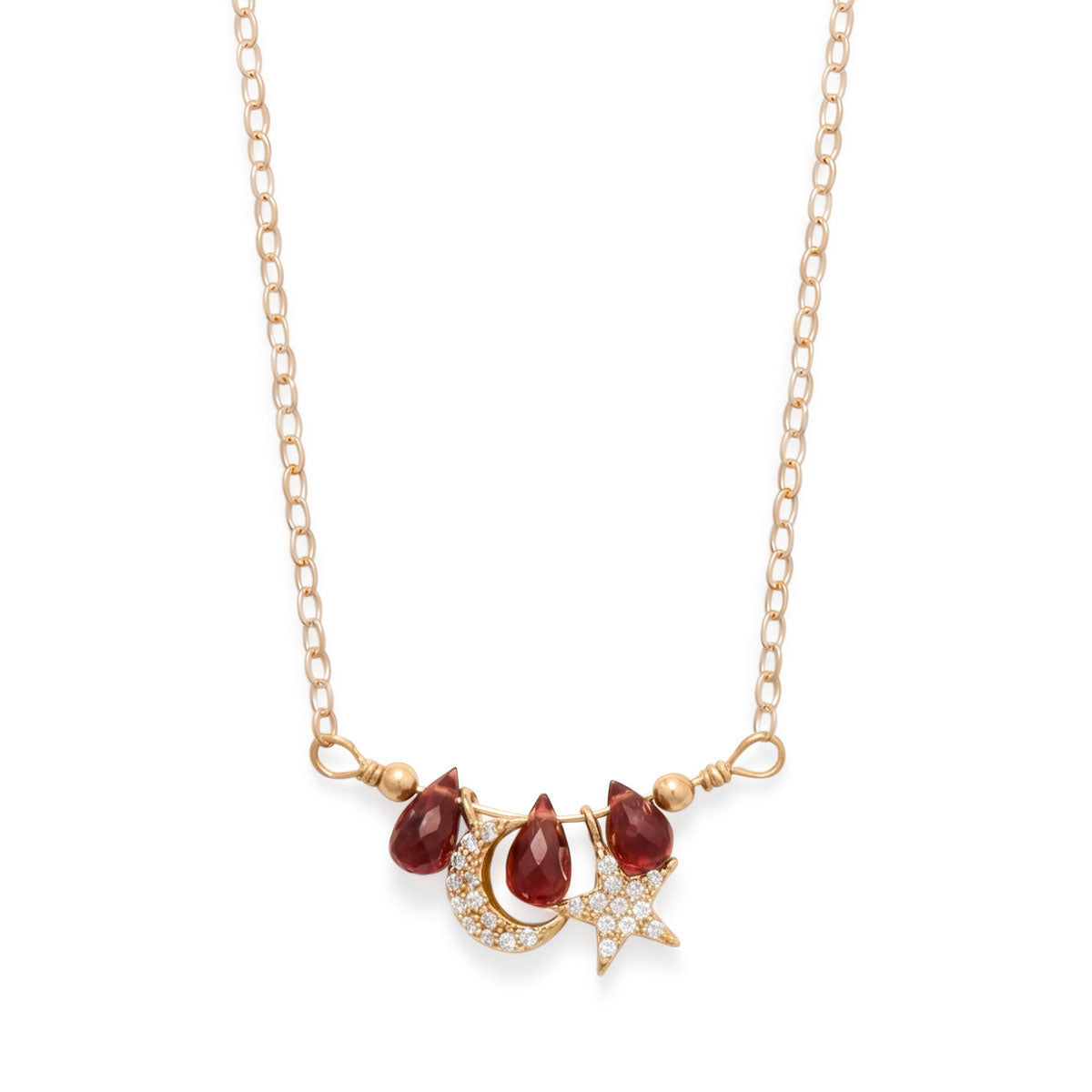 16" + 2" Celestial Garnet Charm Necklace
