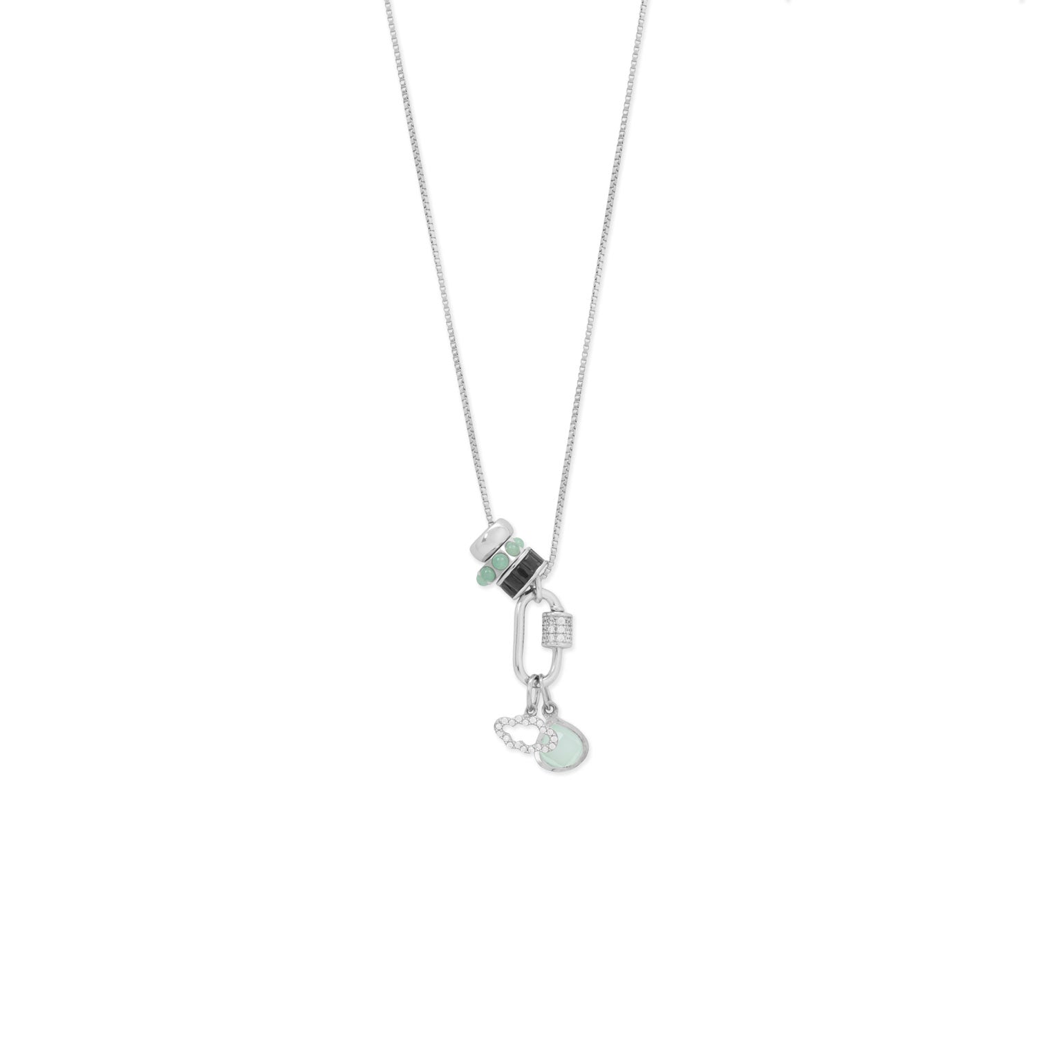 Rhodium Plated Green Aventurine Wheel Bead Charm