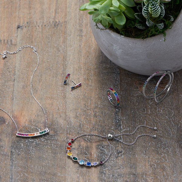 Rhodium Plated Multicolor CZ 40mm Hoop Earrings
