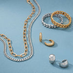 Gold Tone Crystal 3/4 Puffy Fashion Hoop Earrings