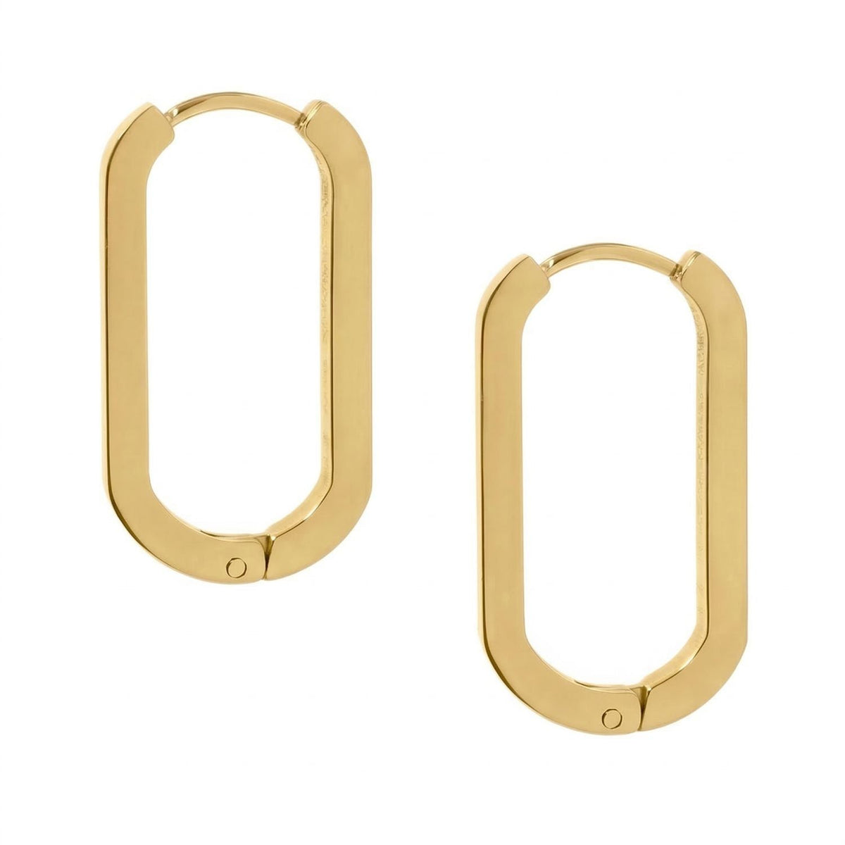 18 Karat Gold PVD Stainless Steel Oval Square Tube Hoop Earrings