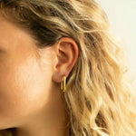 18 Karat Gold PVD Stainless Steel Oval Square Tube Hoop Earrings