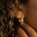 Gold Tone Crystal 3/4 Puffy Fashion Hoop Earrings