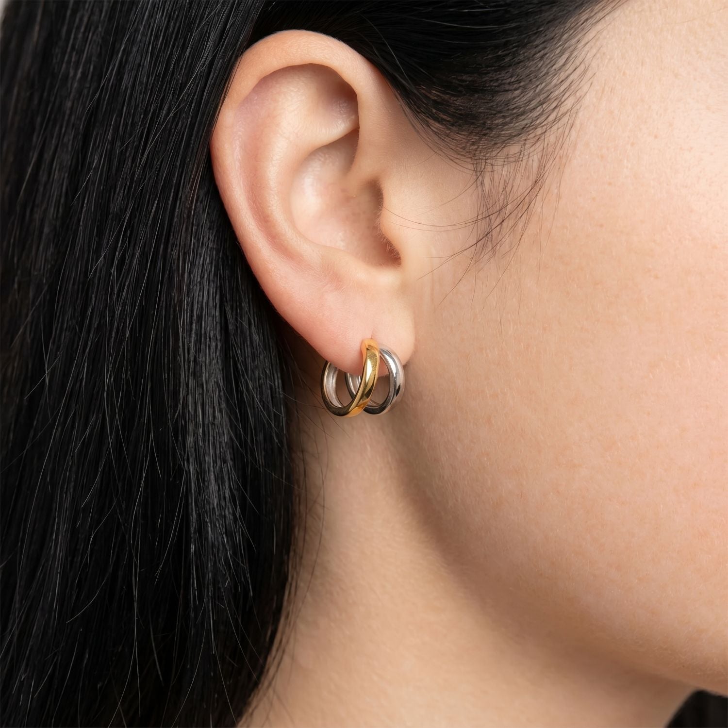 Two Tone Stainless Steel Split Hoop Earrings