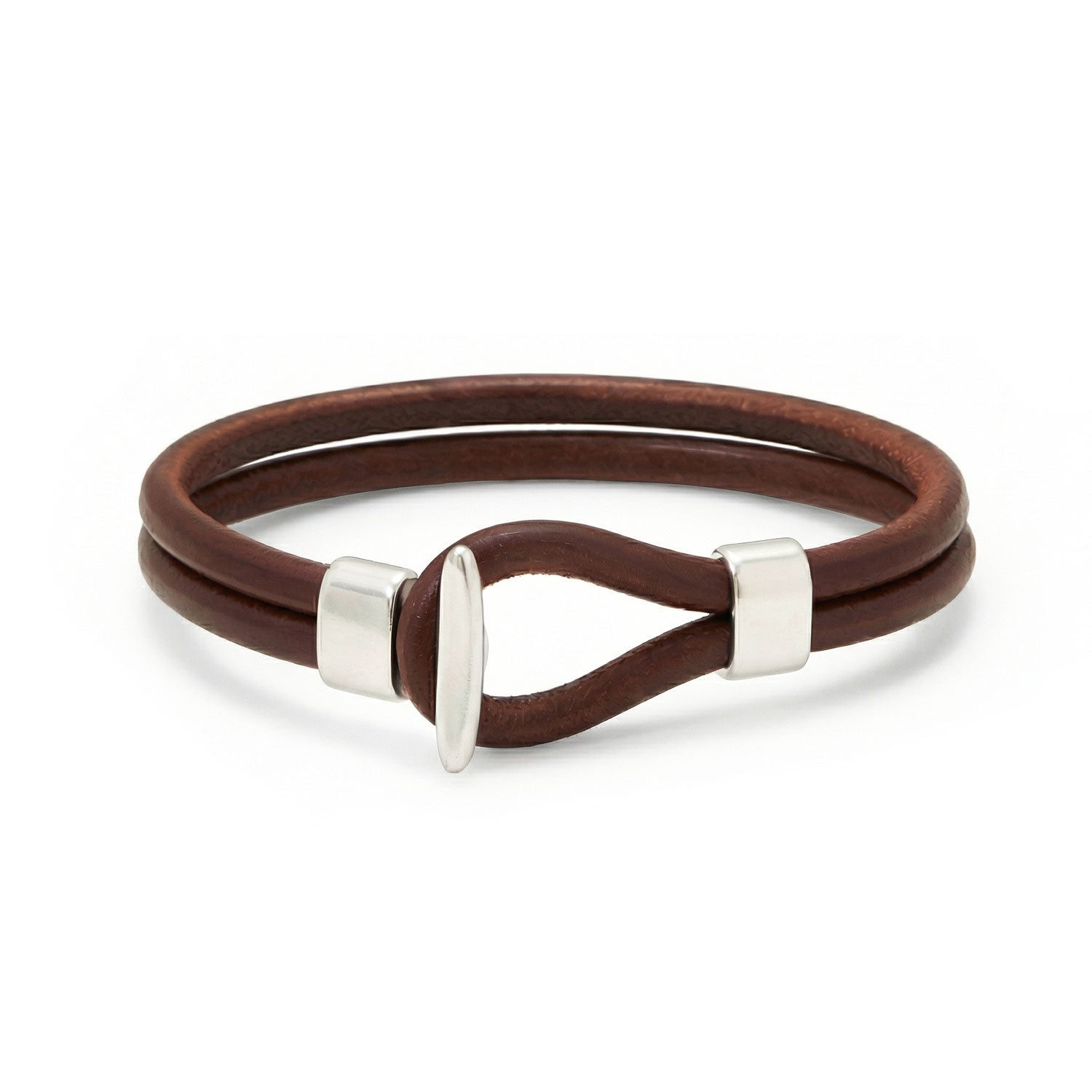 9" Men's Leather and Silver Tone Bracelet