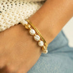7" Gold Tone Imitation Baroque Pearl Fashion Stretch Bracelet Set