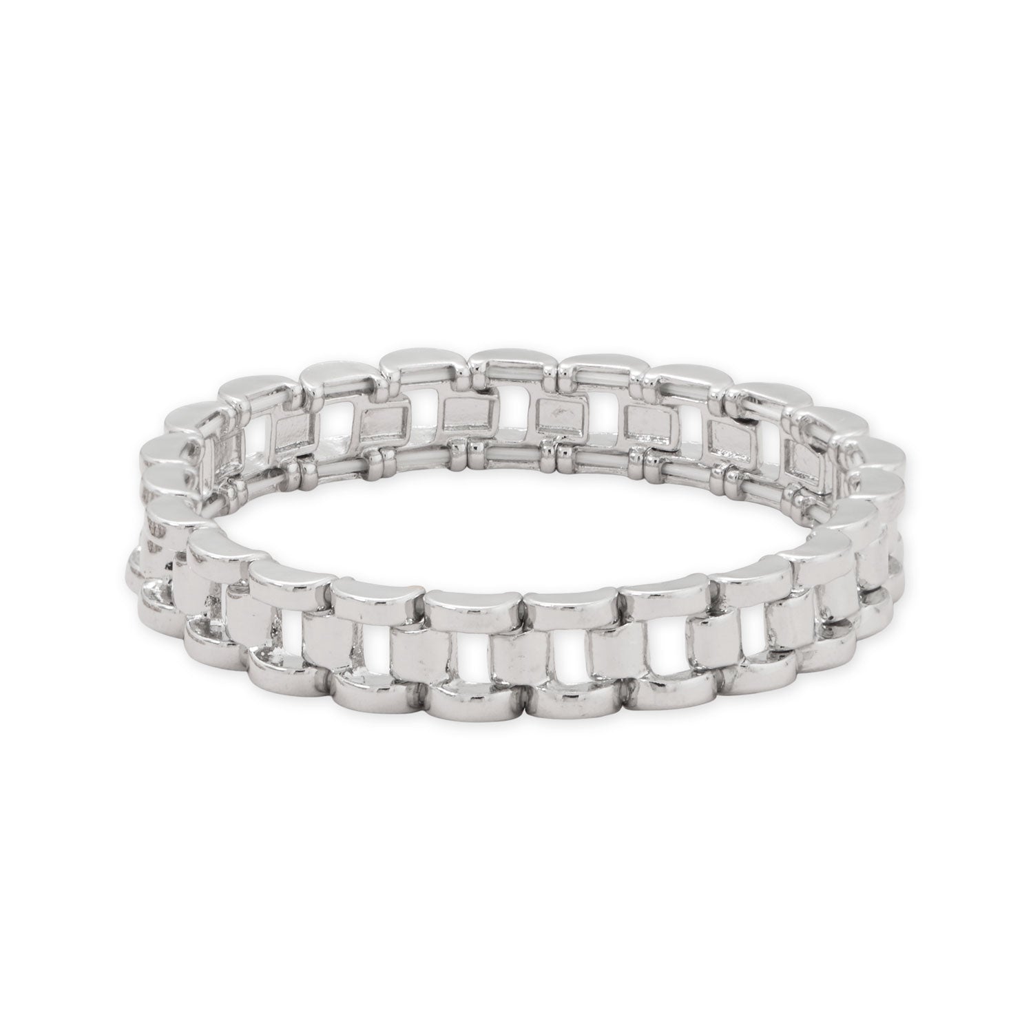 7" Silver Tone Watch Link Fashion Stretch Bracelet