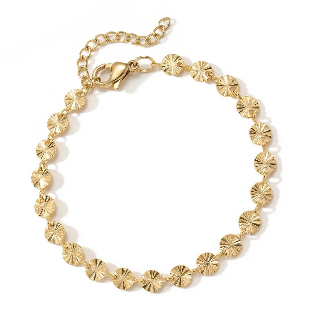7" + 1" 18 Karat Gold PVD Stainless Steel Sunburst Bracelet