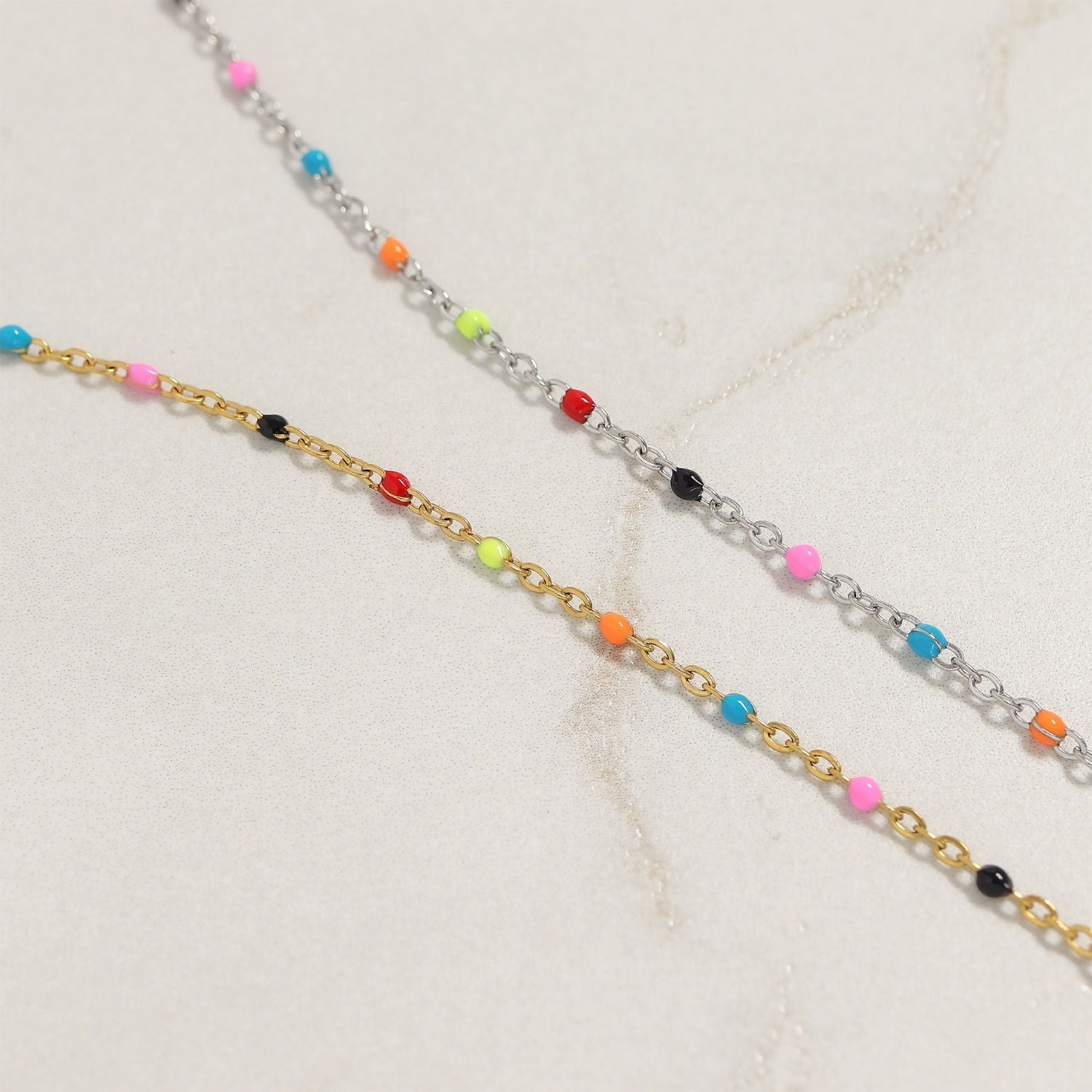6.5" + 1" 18 Karat Gold PVD Stainless Steel Multicolor Confetti Satellite Bracelet