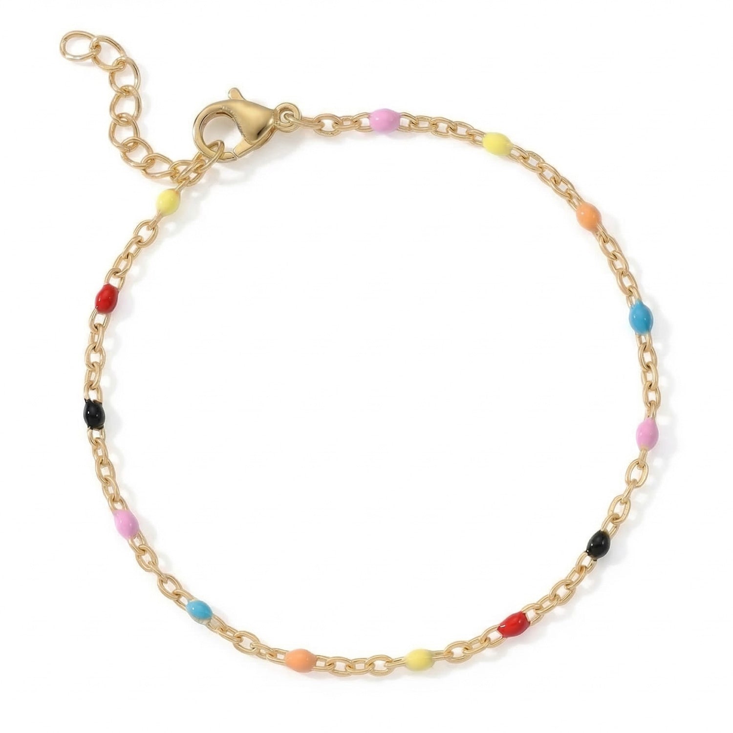 6.5" + 1" 18 Karat Gold PVD Stainless Steel Multicolor Confetti Satellite Bracelet