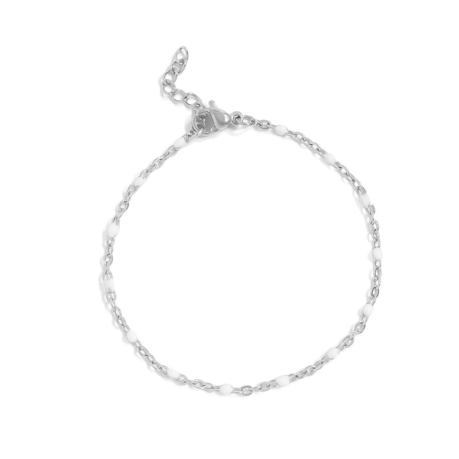 6.5" + 1" Stainless Steel White Confetti Satellite Bracelet