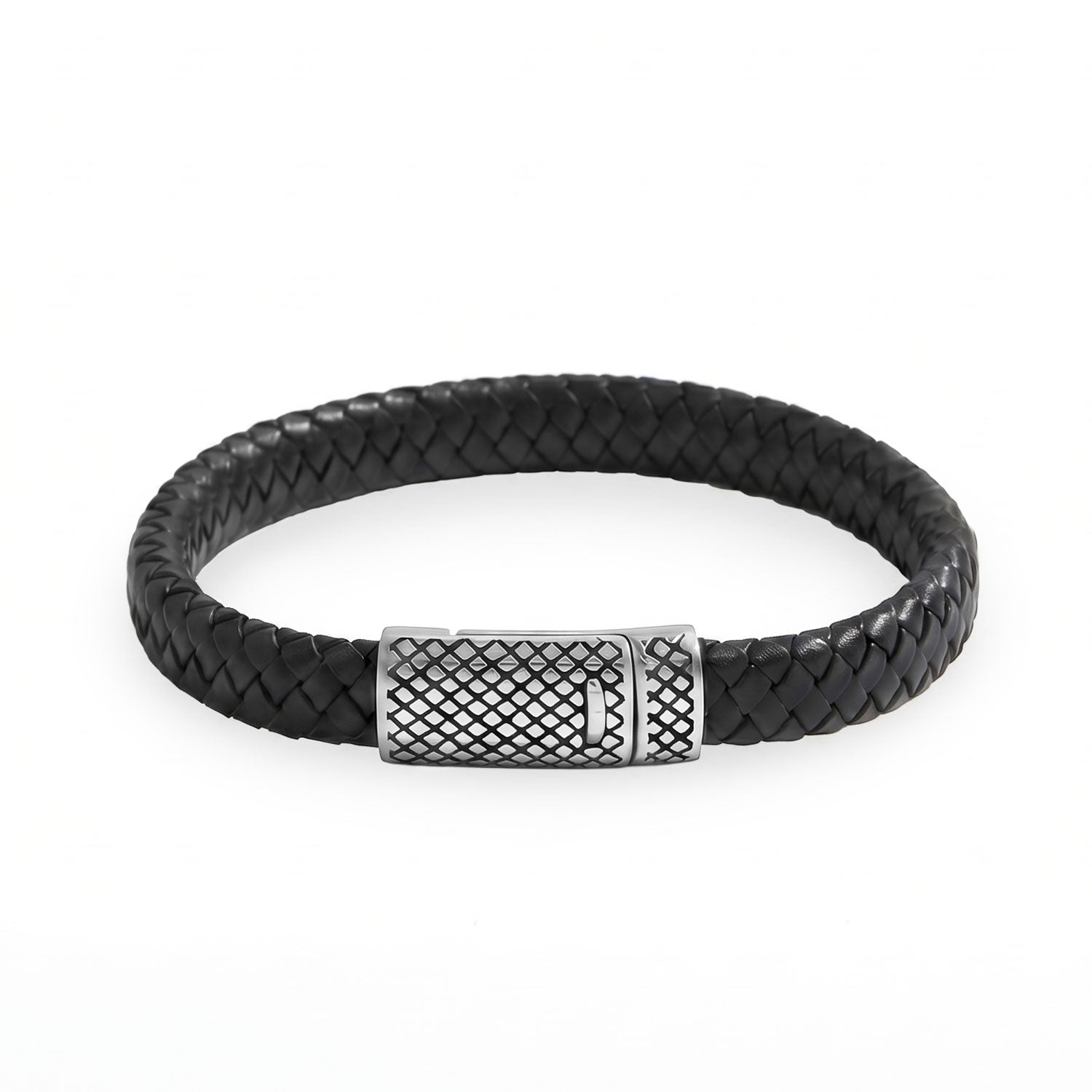 Stainless Steel and Braided Leather Magnetic Clasp Men's Bracelet