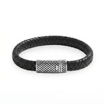 Stainless Steel and Braided Leather Magnetic Clasp Men's Bracelet