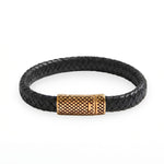 18 Karat Gold PVD Stainless Steel and Braided Leather Magnetic Clasp Men's Bracelet