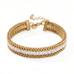 6" + 2" 18 Karat Gold PVD Stainless Steel Baguette CZ Wheat Chain Bracelet