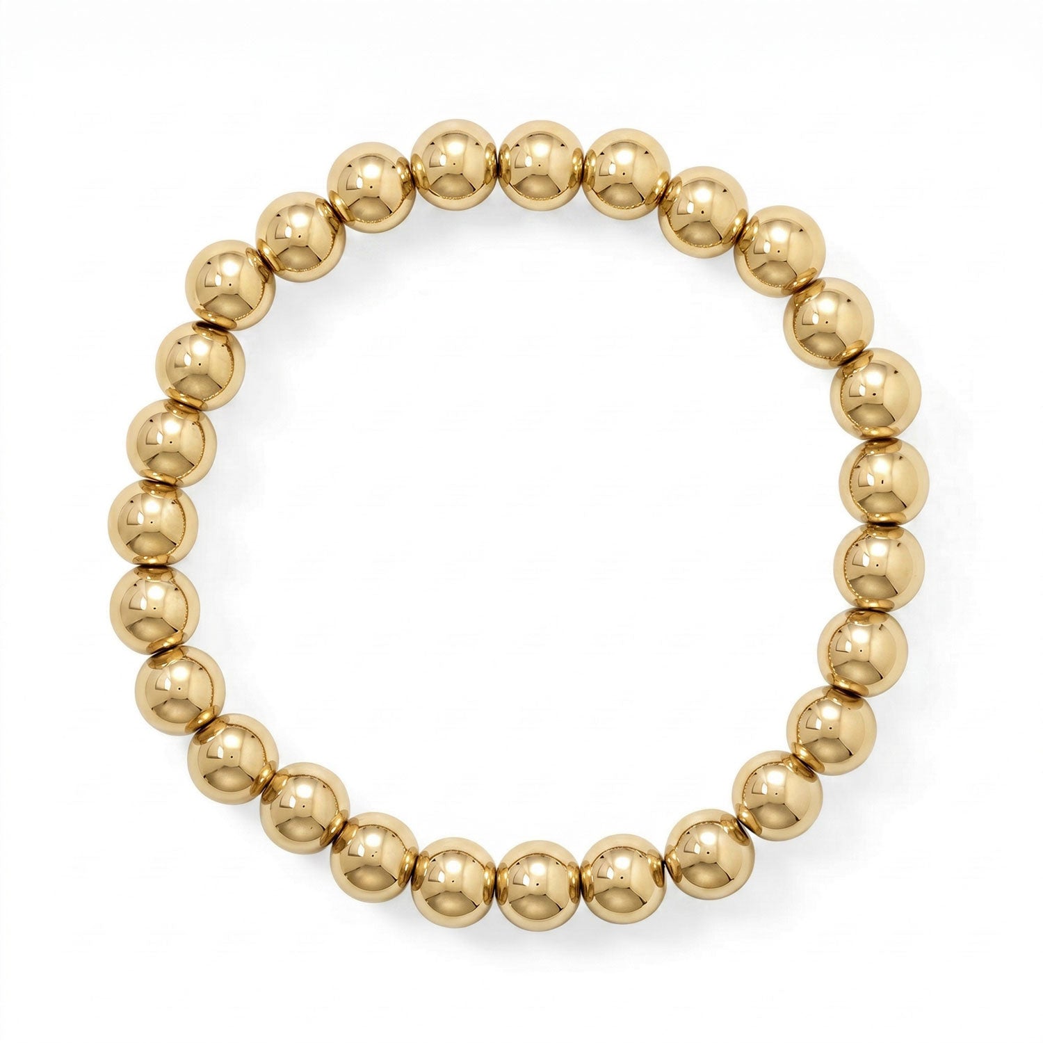 8" 8mm 18 Karat Gold PVD Stainless Steel Bead Stretch Bracelet