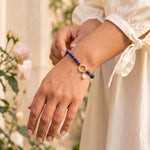 7" 18 Karat Gold PVD Stainless Steel Sodalite Inverted Hinge Bracelet