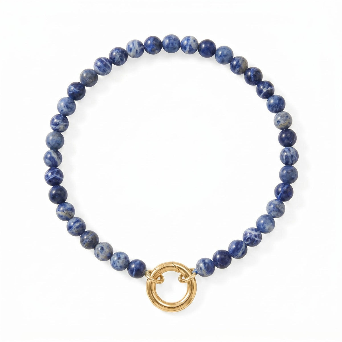 7" 18 Karat Gold PVD Stainless Steel Sodalite Inverted Hinge Bracelet