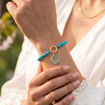 7" 18 Karat Gold PVD Stainless Steel Reconstituted Turquoise Inverted Hinge Bracelet