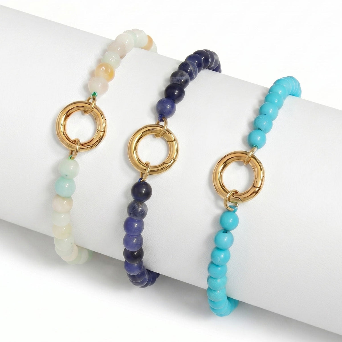 7" 18 Karat Gold PVD Stainless Steel Sodalite Inverted Hinge Bracelet