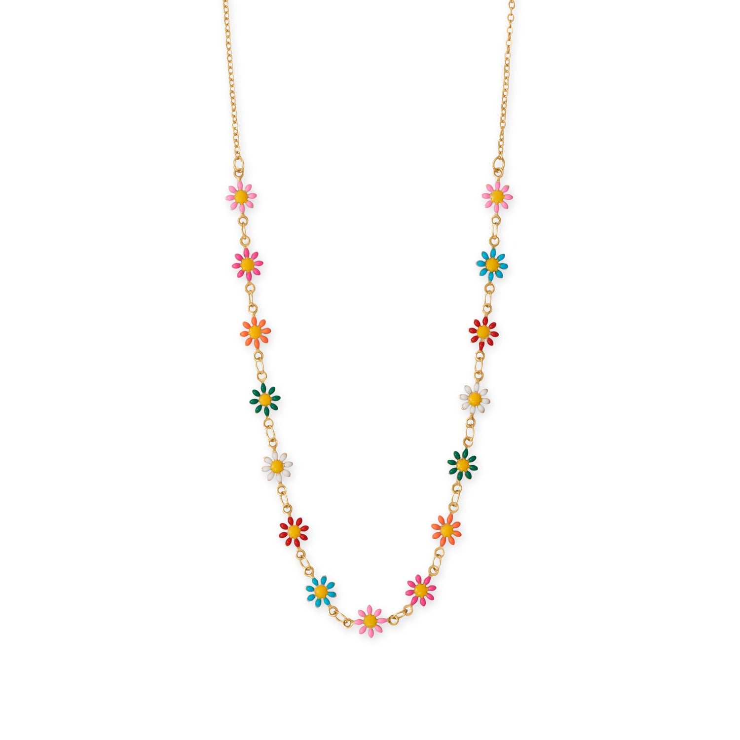 13.5" + 3" Multicolor Enamel Flower Necklace