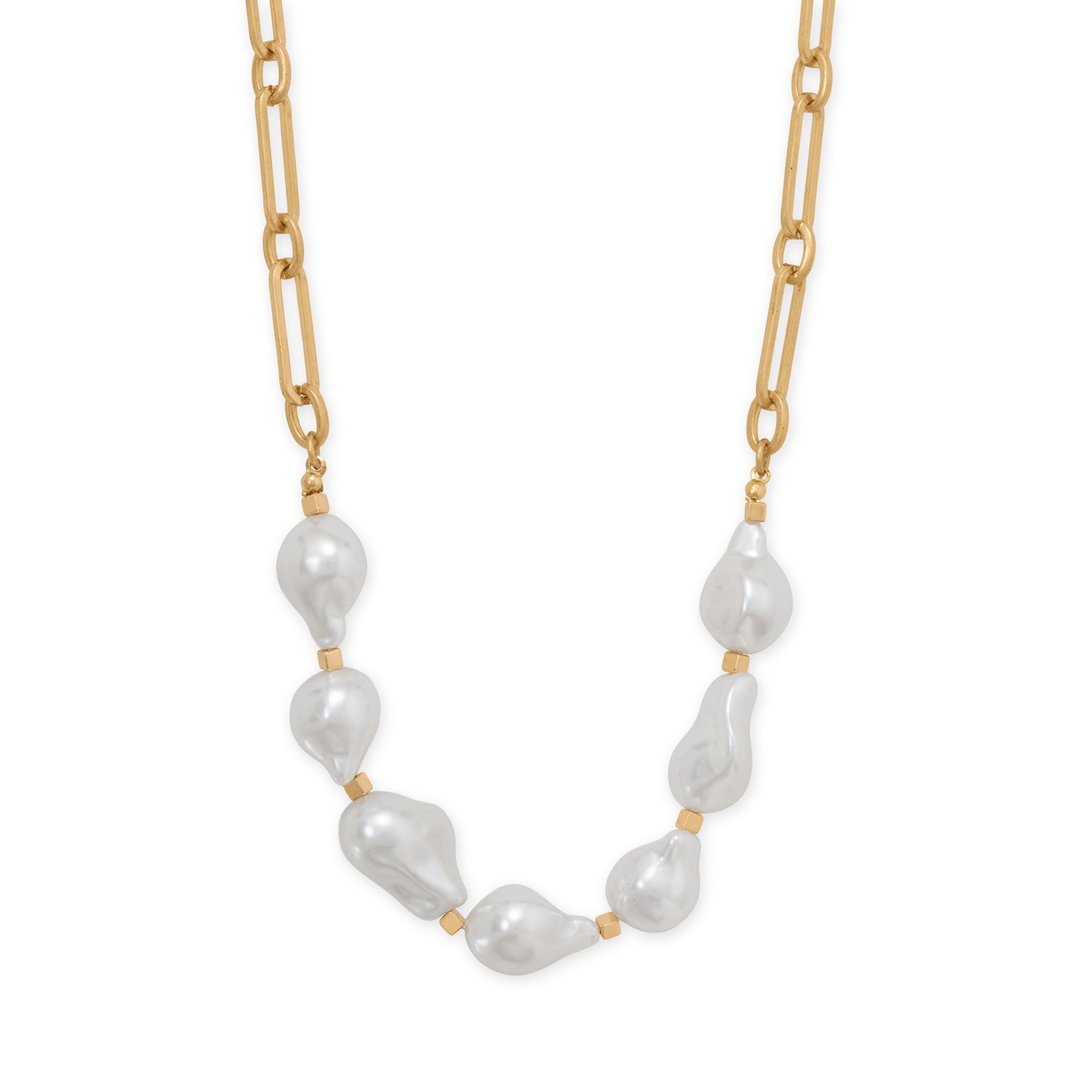 16" + 4" Gold Tone Imitation Baroque Pearl Fashion Necklace