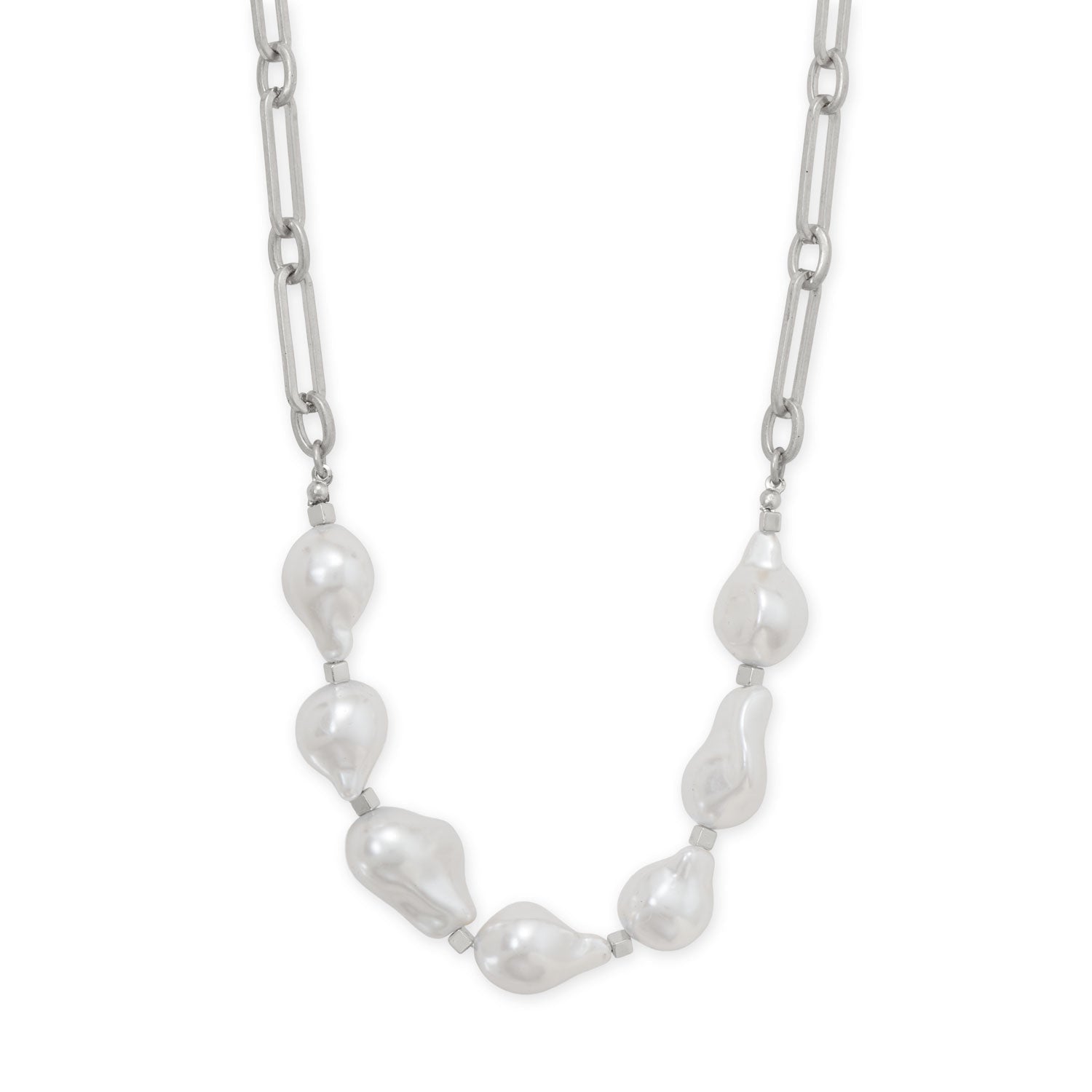 16" + 4" Silver Tone Imitation Baroque Pearl Fashion Necklace