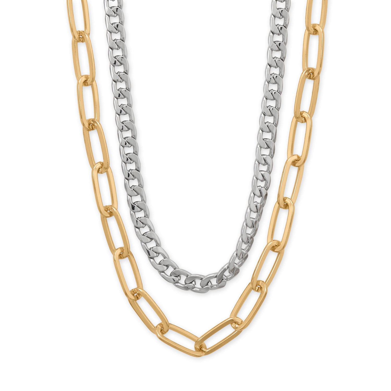 18" + 3" Paperclip and Curb Chain Mixed Metal Fashion Necklace Set