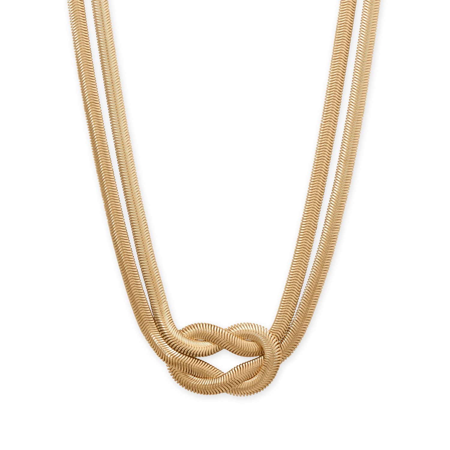 15" + 3" Gold Tone Knotted Oval Snake Chain Fashion Necklace