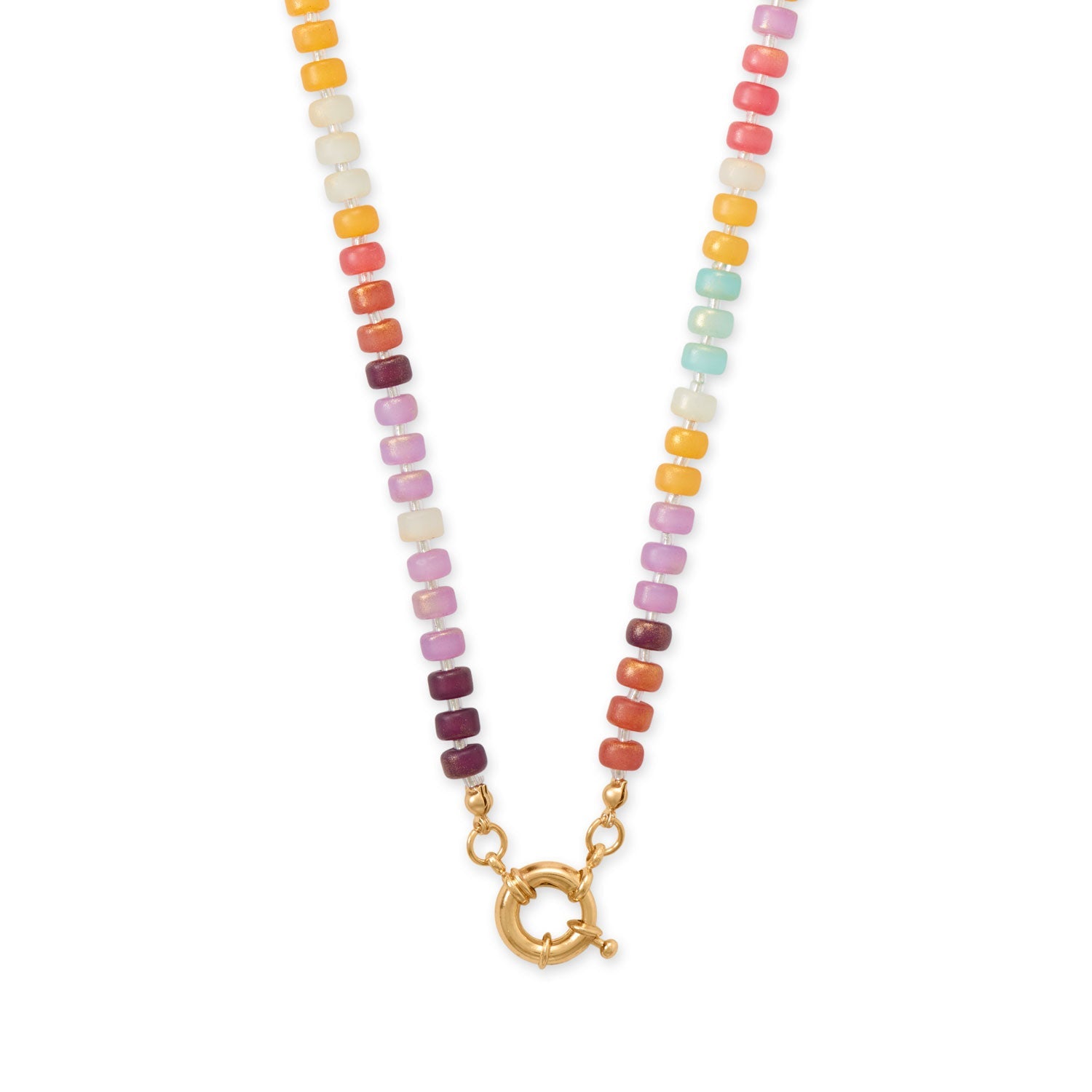 17" Gold Tone Multicolor Acrylic Bead Fashion Necklace