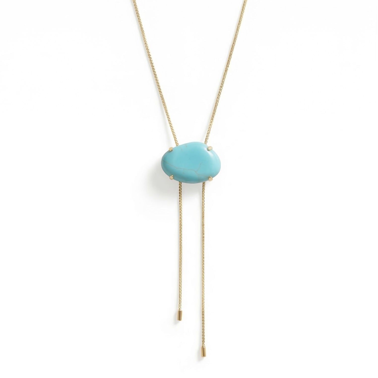 20" + 2" 18 Karat Gold PVD Stainless Steel Imitation Turquoise Bolo Necklace