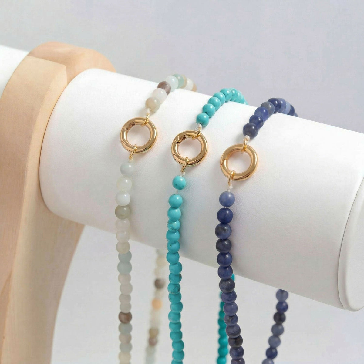 18" 18 Karat Gold PVD Stainless Steel Sodalite Inverted Hinge Necklace