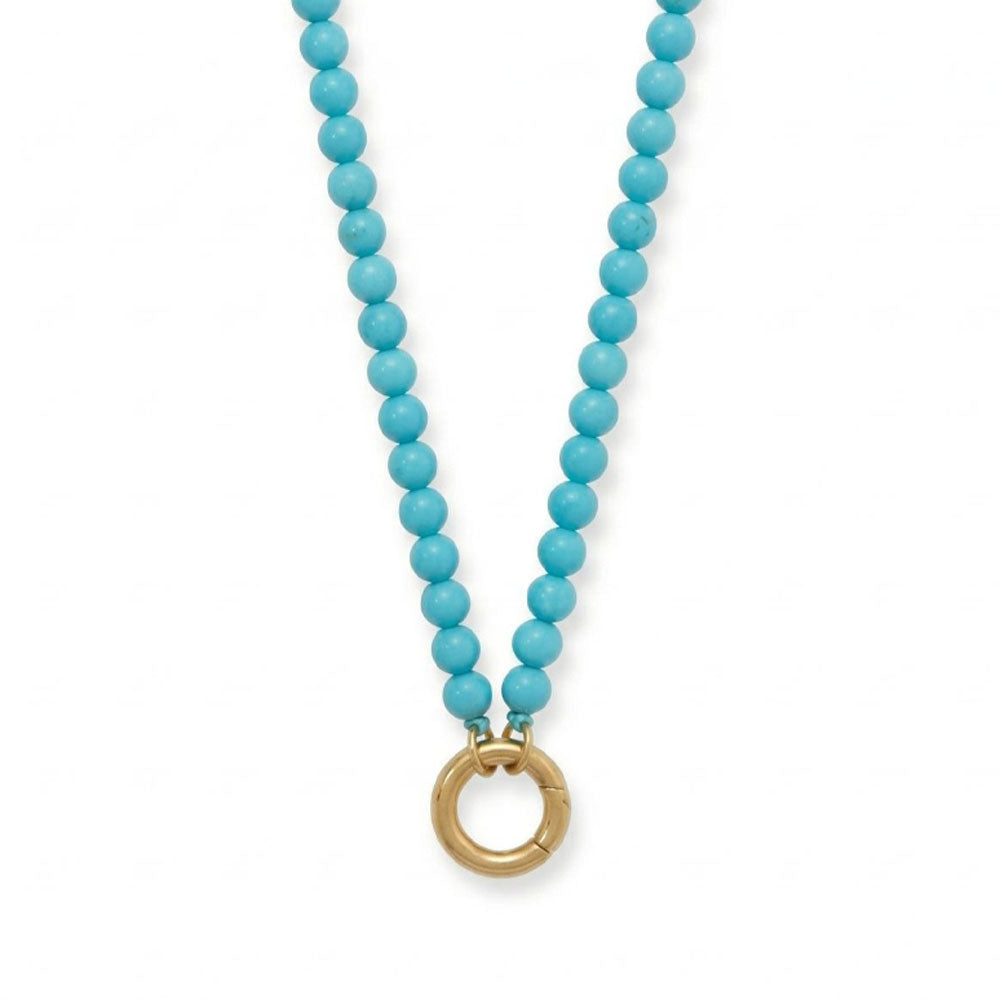 18" 18 Karat Gold PVD Stainless Steel Turquoise Inverted Hinge Necklace