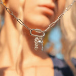 18" + 2" Stainless Steel Carabiner Love Charm Necklace