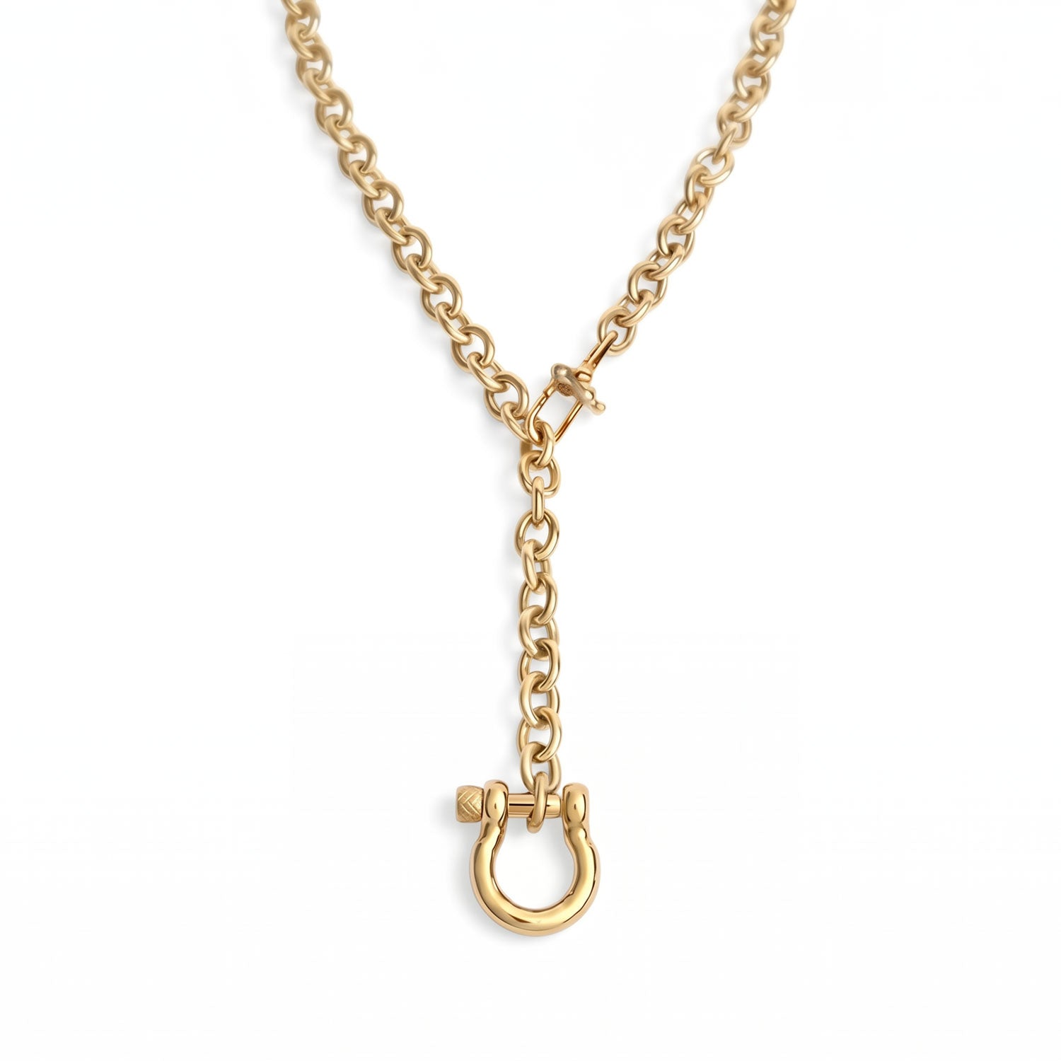 Adjustable 22" 18 Karat Gold PVD Stainless Steel Horse Bit Necklace