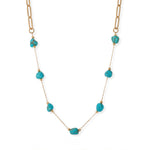 16" + 2" 18 Karat Gold PVD Stainless Steel Turquoise Station Paperclip Chain Necklace