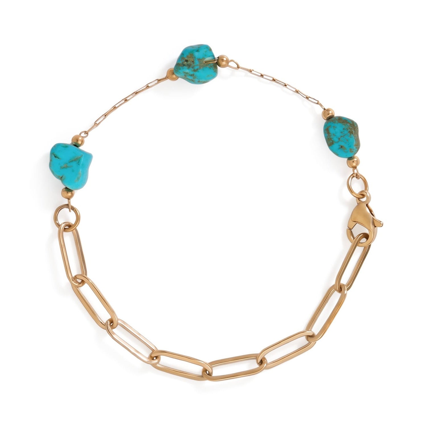 7" 18 Karat Gold PVD Stainless Steel Turquoise Station Bracelet